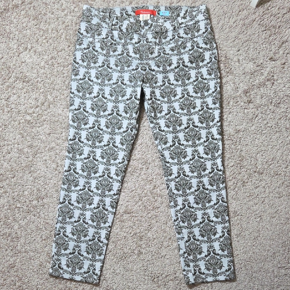 ANTHROPOLOGIE Cartonnier Gray Floral Charlie Ankle Pants, Size 10